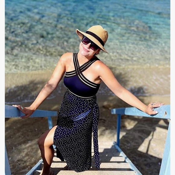 Navy polka dot wrap skirt - Picture 2 of 3